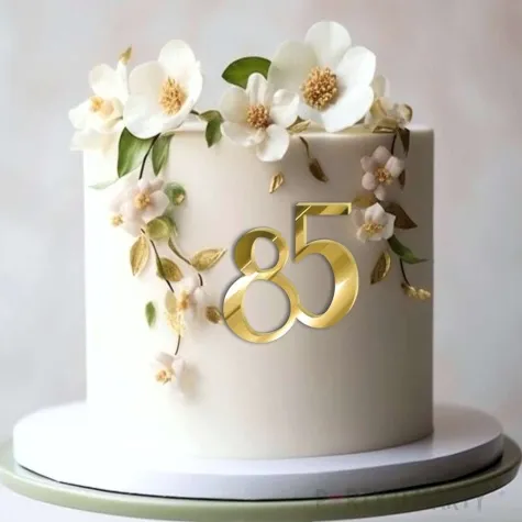 topper z pleksy bok tortu cyfra 85 zloty lustrzany 8 x 9 cm