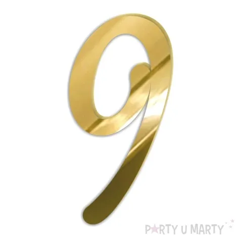 topper z pleksy bok tortu cyfra 9 zlote lustro 4 x 8 3 cm