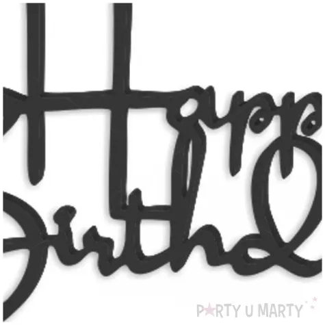 topper z pleksy bok tortu happy birthday czarny 12x8 cm