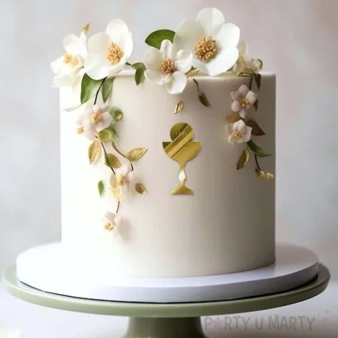 topper z pleksy bok tortu kielich z hostia zloty lustrzany 6x11 cm