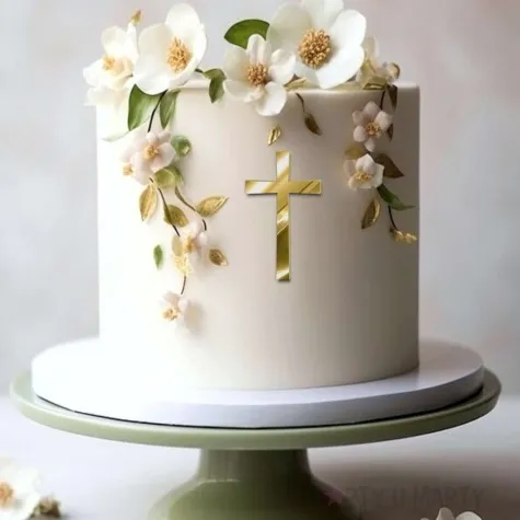 topper z pleksy bok tortu krzyz classic zloty lustrzany 6x10 cm