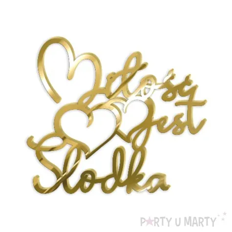 topper z pleksy bok tortu milosc jest slodka zloty lustrzany 10x9 cm