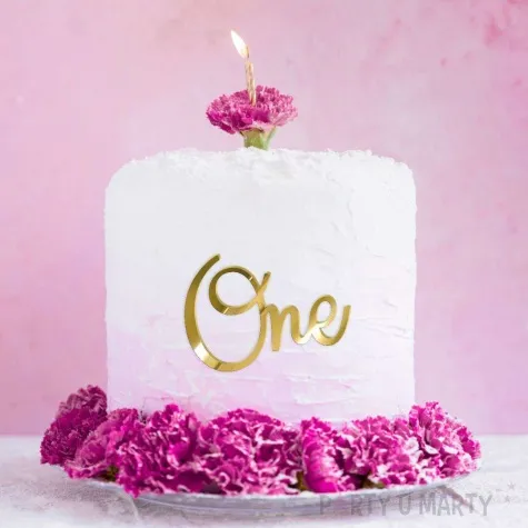 topper z pleksy bok tortu one a zloty lustrzany 7 x 10 cm