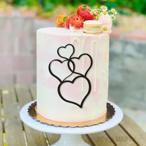 topper z pleksy bok tortu serca czarny 12x18 cm