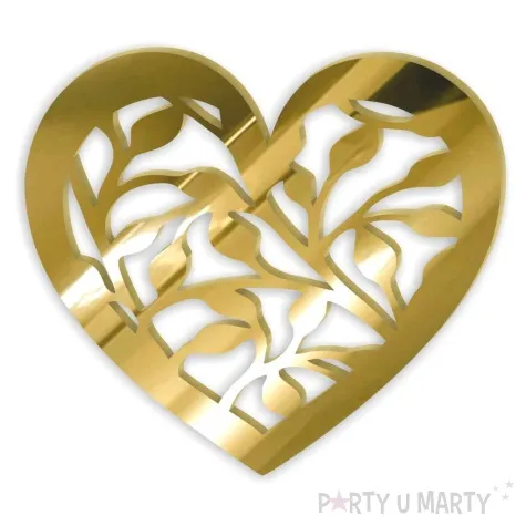 topper z pleksy bok tortu serce z listkami zloty lustrzany 9x8 cm