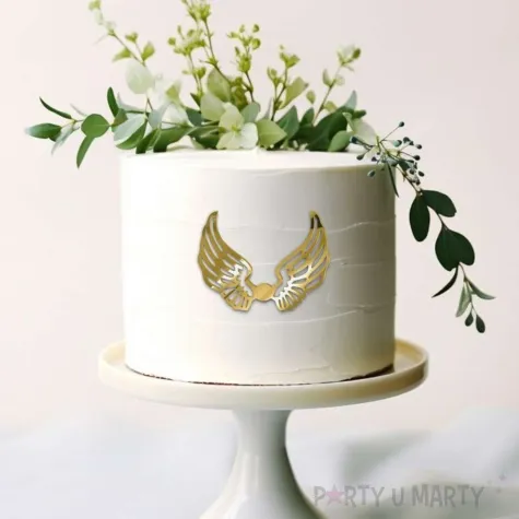 topper z pleksy bok tortu skrzydla aniola zloty lustrzany 12x9 cm