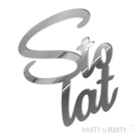 topper z pleksy bok tortu sto lat srebrny lustrzany 8 5x10 cm