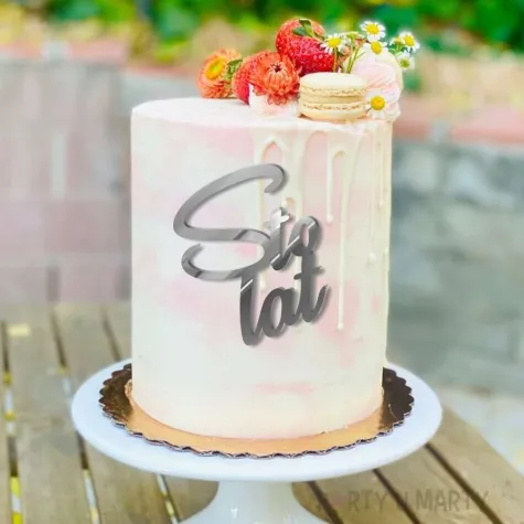 topper z pleksy bok tortu sto lat srebrny lustrzany 8 5x10 cm