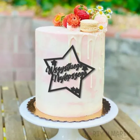 topper z pleksy bok tortu wszystkiego najlepszego czarny 10x11 cm