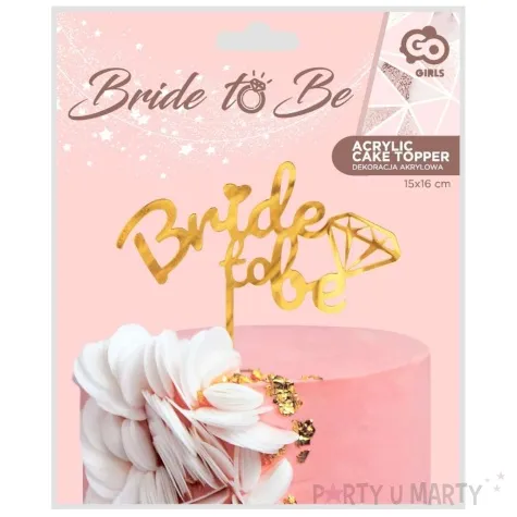 topper z pleksy bride to be diamenty i serduszka godan 15x16 cm