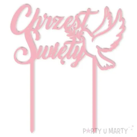 topper z pleksy chrzest swiety golebica rozowy pastel 16 5 cm