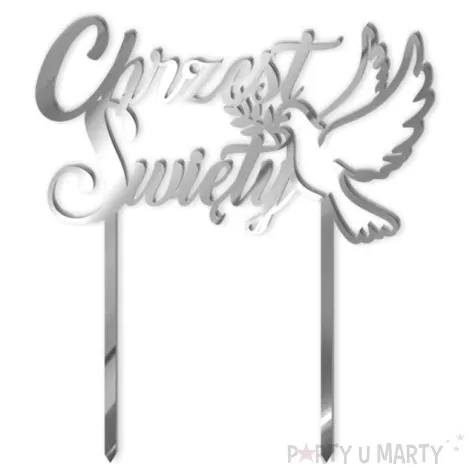 topper z pleksy chrzest swiety golebica srebrny lustrzany 16 5 cm