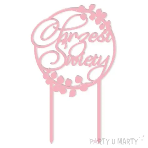 topper z pleksy chrzest swiety listki rozowy pastel 11 5 x 19 cm