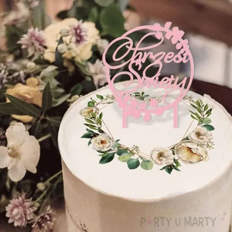 topper z pleksy chrzest swiety listki rozowy pastel 11 5 x 19 cm