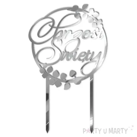 topper z pleksy chrzest swiety listki srebrny lustrzany 11 5 x 19 cm