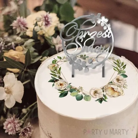 topper z pleksy chrzest swiety listki srebrny lustrzany 11 5 x 19 cm