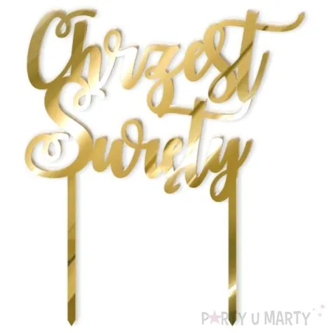 topper z pleksy chrzest swiety zawijaski zloty lustrzany 16 5 cm