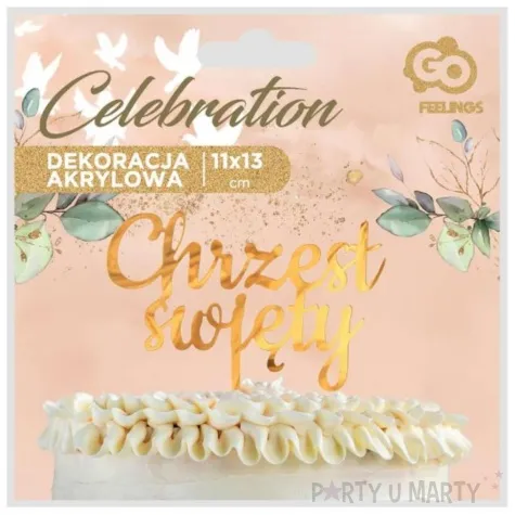 topper z pleksy chrzest swiety zloty godan 13 cm