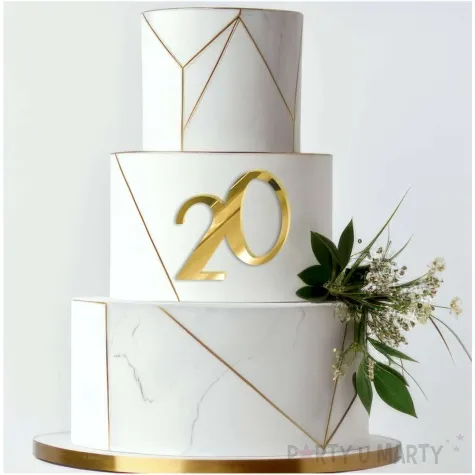 topper z pleksy cyfra 20 urodziny zloty lustrzany 9 5x9 5 cm