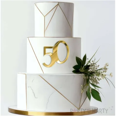 topper z pleksy cyfra 50 urodziny zloty lustrzany 9x9 5 cm