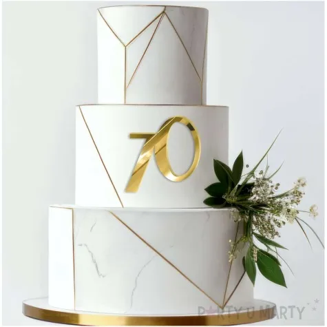 topper z pleksy cyfra 70 urodziny zloty lustrzany 9x9 5 cm
