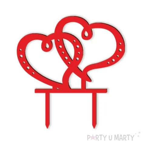 topper z pleksy dwa serca czerwony 15 cm