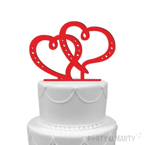 topper z pleksy dwa serca czerwony 15 cm