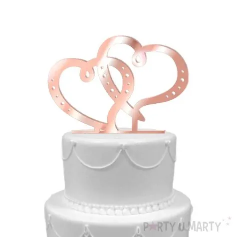 topper z pleksy dwa serca rose gold lustrzany 15 cm