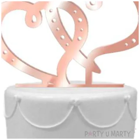 topper z pleksy dwa serca rose gold lustrzany 15 cm