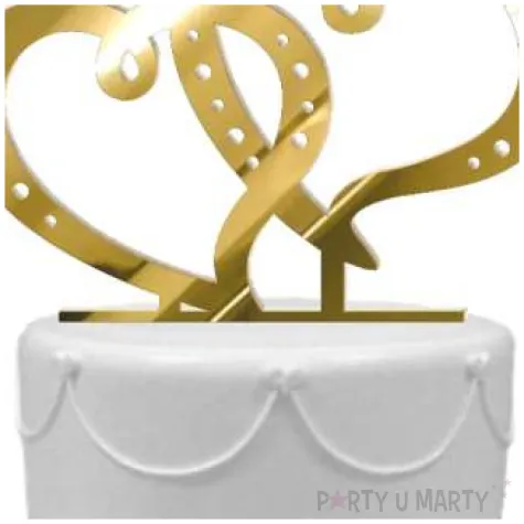 topper z pleksy dwa serca zloty lustrzany 15 cm