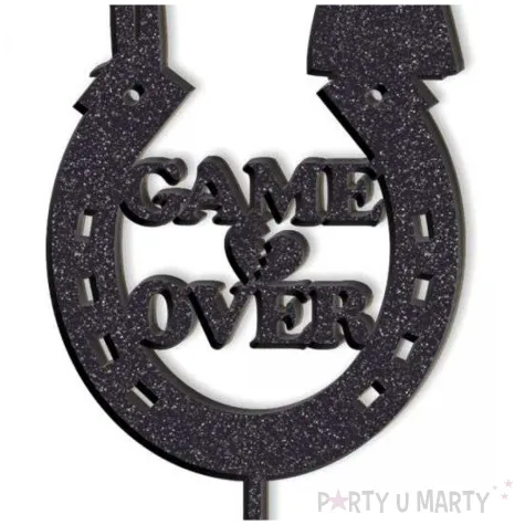 topper z pleksy game over czarny brokat 8 x 19 5 cm