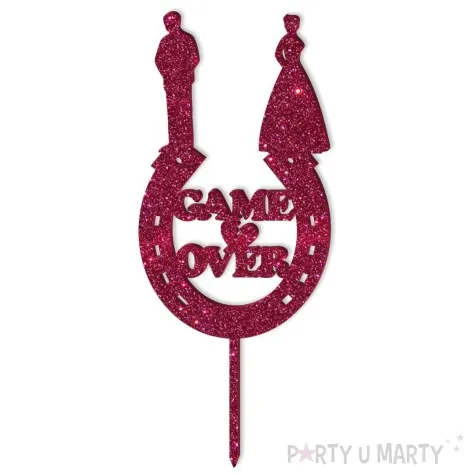 topper z pleksy game over rozowy brokat 8 x 19 5 cm