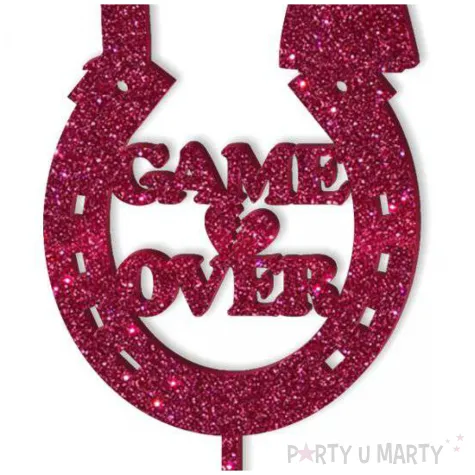 topper z pleksy game over rozowy brokat 8 x 19 5 cm