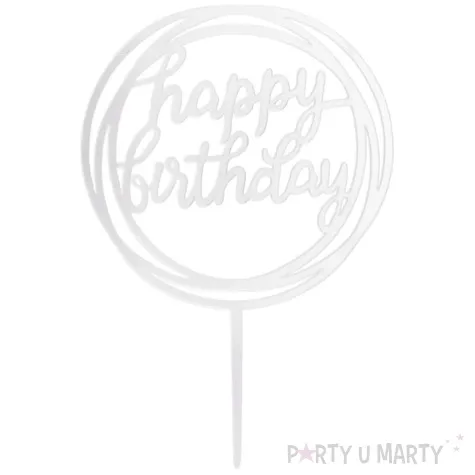 topper z pleksy happy birthday okragly srebrny lustrzany partypal 17 cm