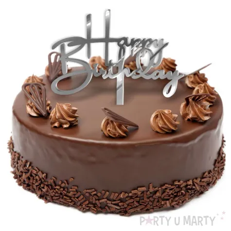 topper z pleksy happy birthday srebrne lustro 15 5 cm