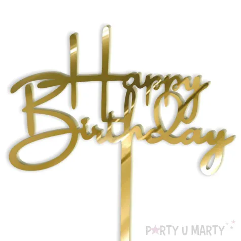 topper z pleksy happy birthday z ote lustro 15 5 cm