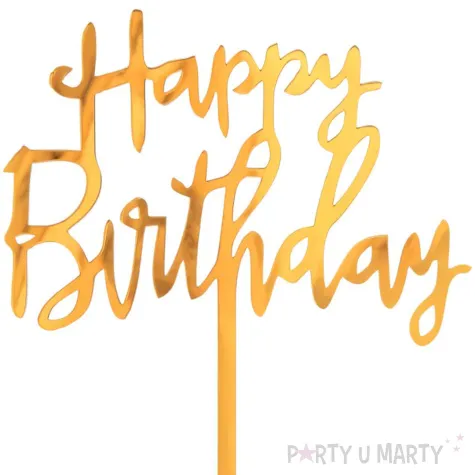 topper z pleksy happy birthday zloty lustrzany godan 14x10 cm