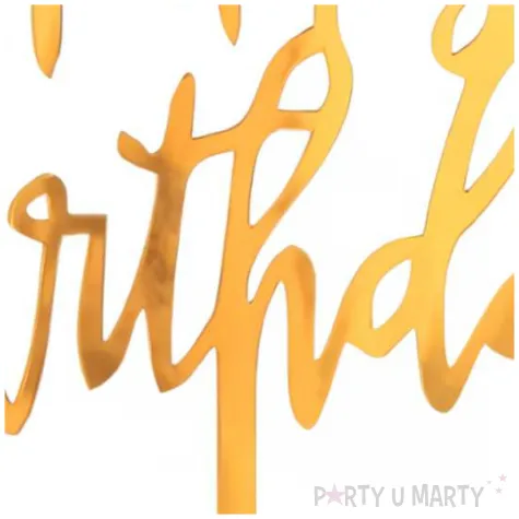 topper z pleksy happy birthday zloty lustrzany godan 14x10 cm