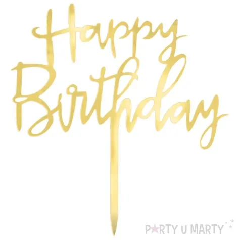 topper z pleksy happy birthday zloty lustrzany partypal 13 5 cm