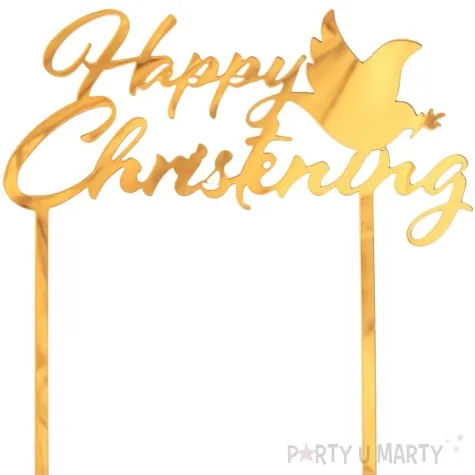 topper z pleksy happy christening golebica zloty lustrzany godan 12x19 cm