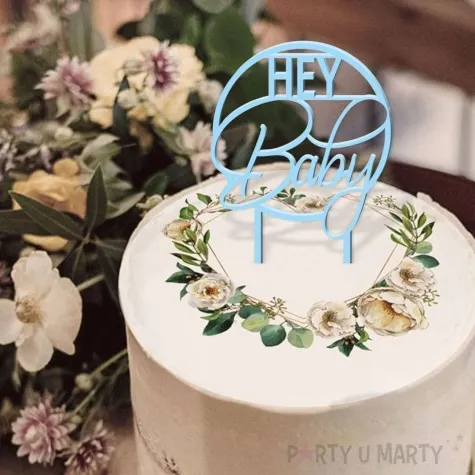 topper z pleksy hey baby niebieski pastel 11 5 x 18 5 cm