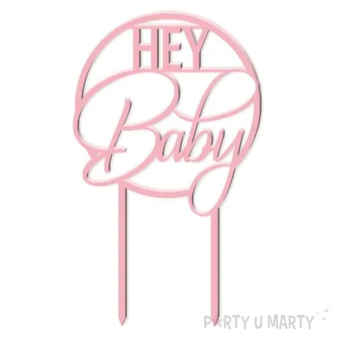 topper z pleksy hey baby rozowy pastel 11 5 x 18 5 cm