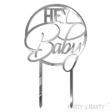 topper z pleksy hey baby srebrny lustrzany 11 5 x 18 5 cm