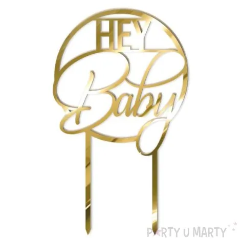 topper z pleksy hey baby zloty lustrzany 11 5 x 18 5 cm