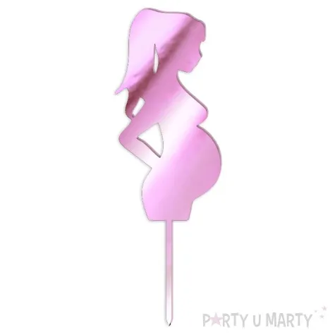 topper z pleksy kobieta w ciazy rozowy lustrzany 6x18 cm