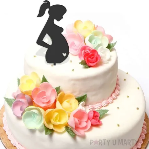topper z pleksy kobieta w ciazy serce czarny 6x18 cm
