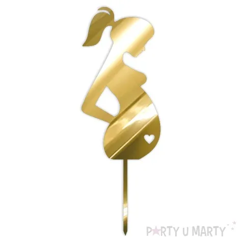 topper z pleksy kobieta w ciazy serce zloty lustrzany 6x18 cm