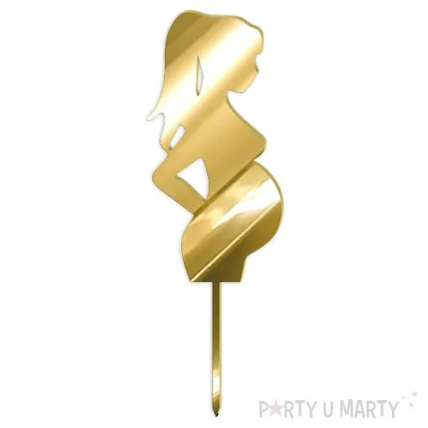 topper z pleksy kobieta w ciazy zloty lustrzany 6x18 cm