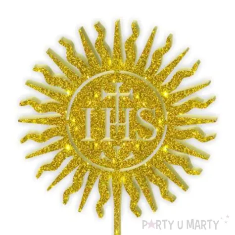 topper z pleksy komunia sw ihs hostia zloty brokat 24 cm