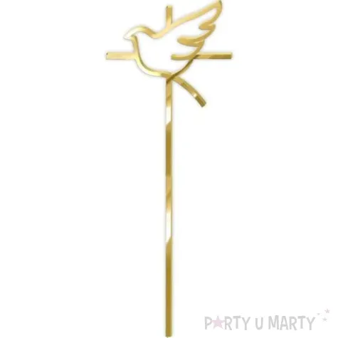 topper z pleksy komunia sw ihs krzyz i golebica zloty lustrzany 24 cm